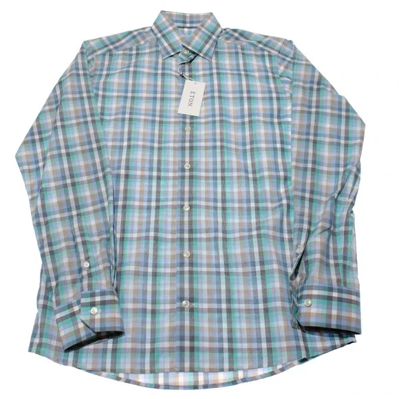 Eton NWT Casual Button Down Shirt Size 38 15 S Contemporary Fit in Blue/Multi